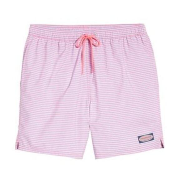 Vineyard Vines Other - Vineyard Vines Men's Pink/Blue Striped Chappy Stiles Point Swim Trunks Size XL